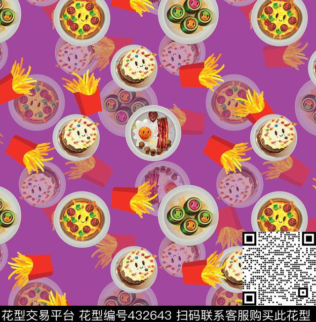 q版时尚美食食物数码印花华亿平台下载（图片编号: 432643） - 瓦栏（Walan）