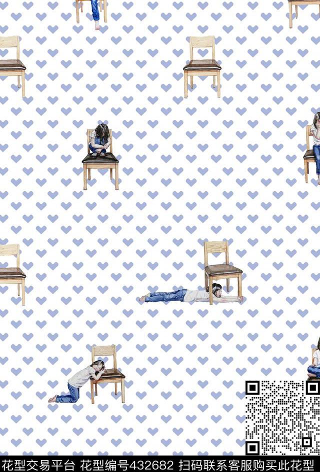 椅子女孩爱心数码印花华亿平台下载（图片编号: 432682） - 瓦栏（Walan）