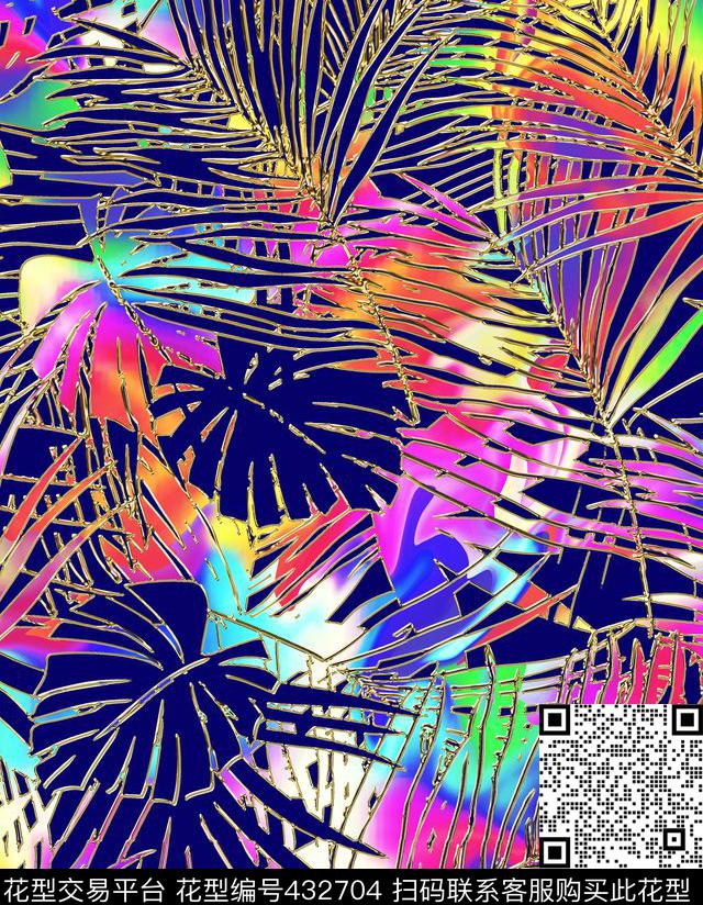 金丝边梦幻热带数码印花华亿平台下载（图片编号: 432704） - 瓦栏（Walan）