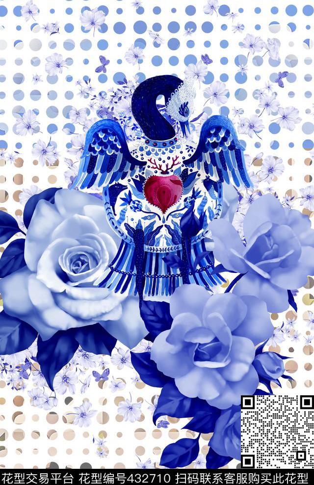 波点剪纸孔雀数码印花华亿平台下载（图片编号: 432710） - 瓦栏（Walan）