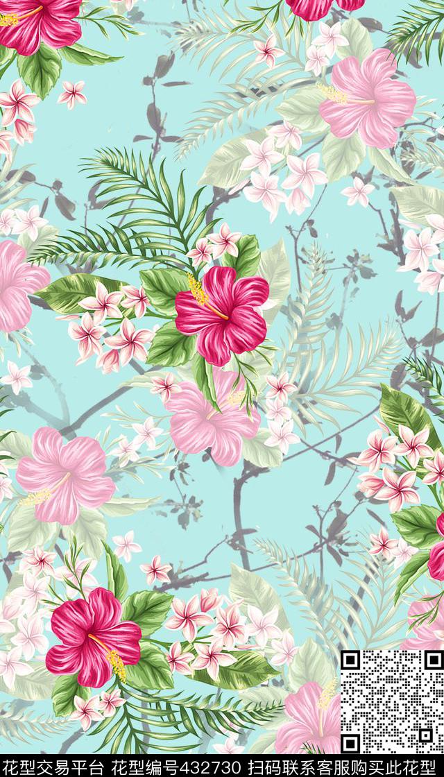 清新清新热带花卉树枝服装热带花卉树枝数码印花华亿平台下载（图片编号: 432730） - 瓦栏（Walan）