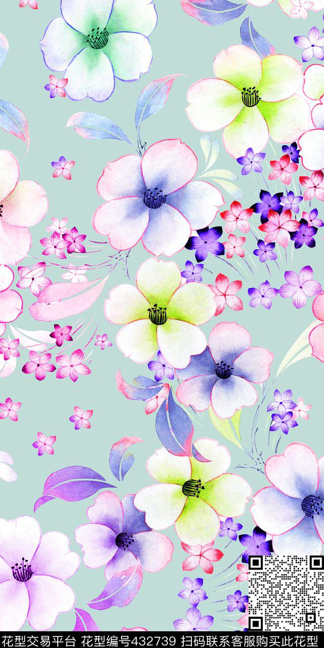 简易清新手绘花卉纯色淡雅简单底纹数码印花华亿平台下载（图片编号: 432739） - 瓦栏（Walan）