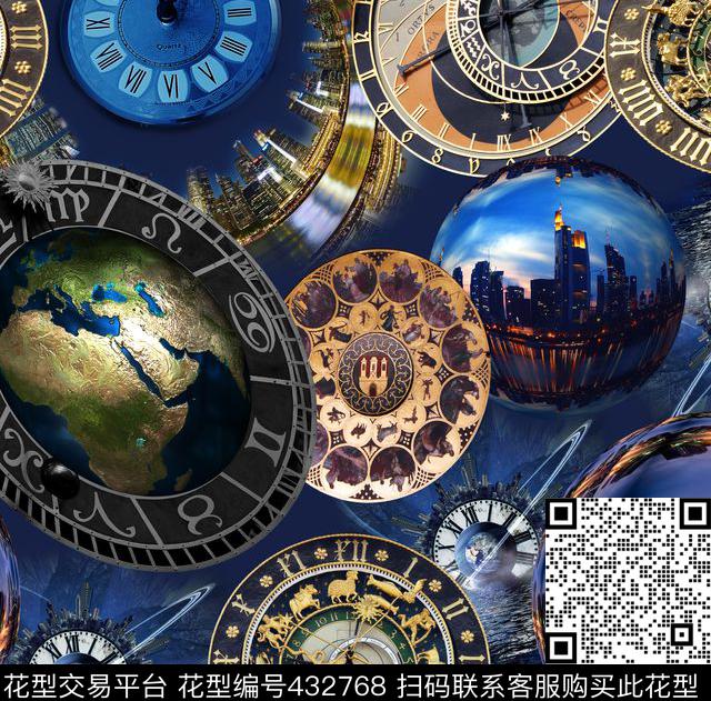 建筑时钟鱼眼数码印花华亿平台下载（图片编号: 432768） - 瓦栏（Walan）