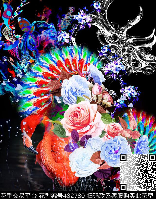 插画抽象定位数码印花华亿平台下载（图片编号: 432780） - 瓦栏（Walan）