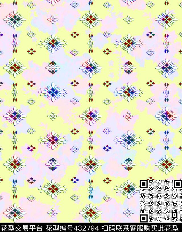 魅力时尚钉珠抽象彩色底纹珠宝数码印花华亿平台下载（图片编号: 432794） - 瓦栏（Walan）