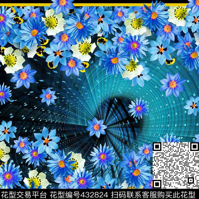 菊花小邹菊蓝花数码印花华亿平台下载（图片编号: 432824） - 瓦栏（Walan）
