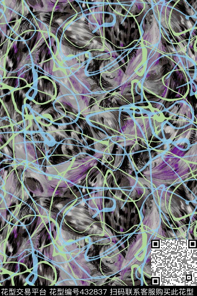 乱线条羽毛纹抽象羽毛数码印花华亿平台下载（图片编号: 432837） - 瓦栏（Walan）