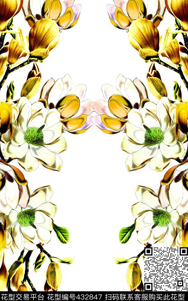 时尚玉兰花花卉数码印花华亿平台下载（图片编号: 432847） - 瓦栏（Walan）
