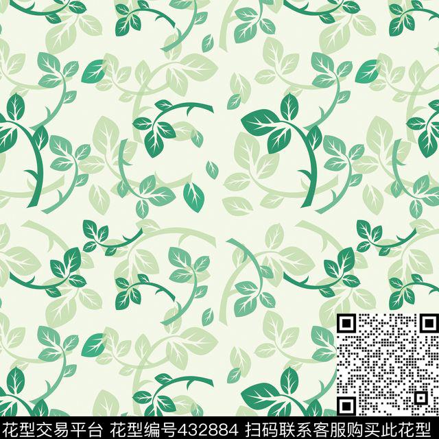 绿色系小清新叶子传统印花华亿平台下载（图片编号: 432884） - 瓦栏（Walan）