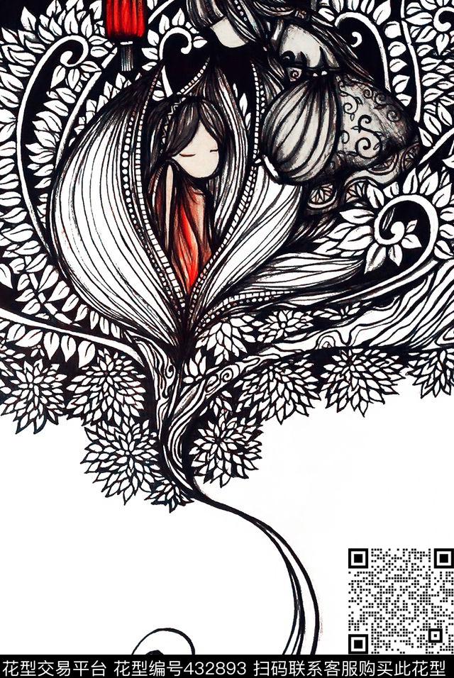 卡通手绘线条画传统印花华亿平台下载（图片编号: 432893） - 瓦栏（Walan）