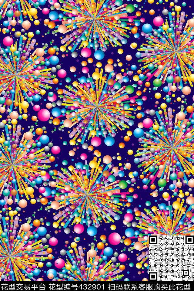 休闲时尚放射波点万花筒放射波点五彩波点数码数码印花华亿平台下载（图片编号: 432901） - 瓦栏（Walan）