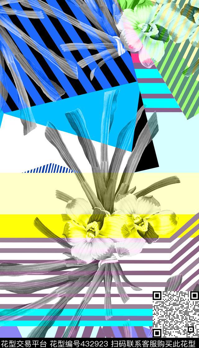 花卉热带华亿平台几何花卉数码印花华亿平台下载（图片编号: 432923） - 瓦栏（Walan）