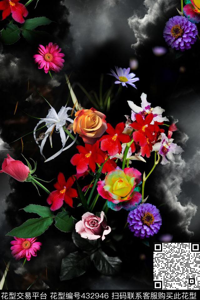层次花卉乌云数码印花华亿平台下载（图片编号: 432946） - 瓦栏（Walan）