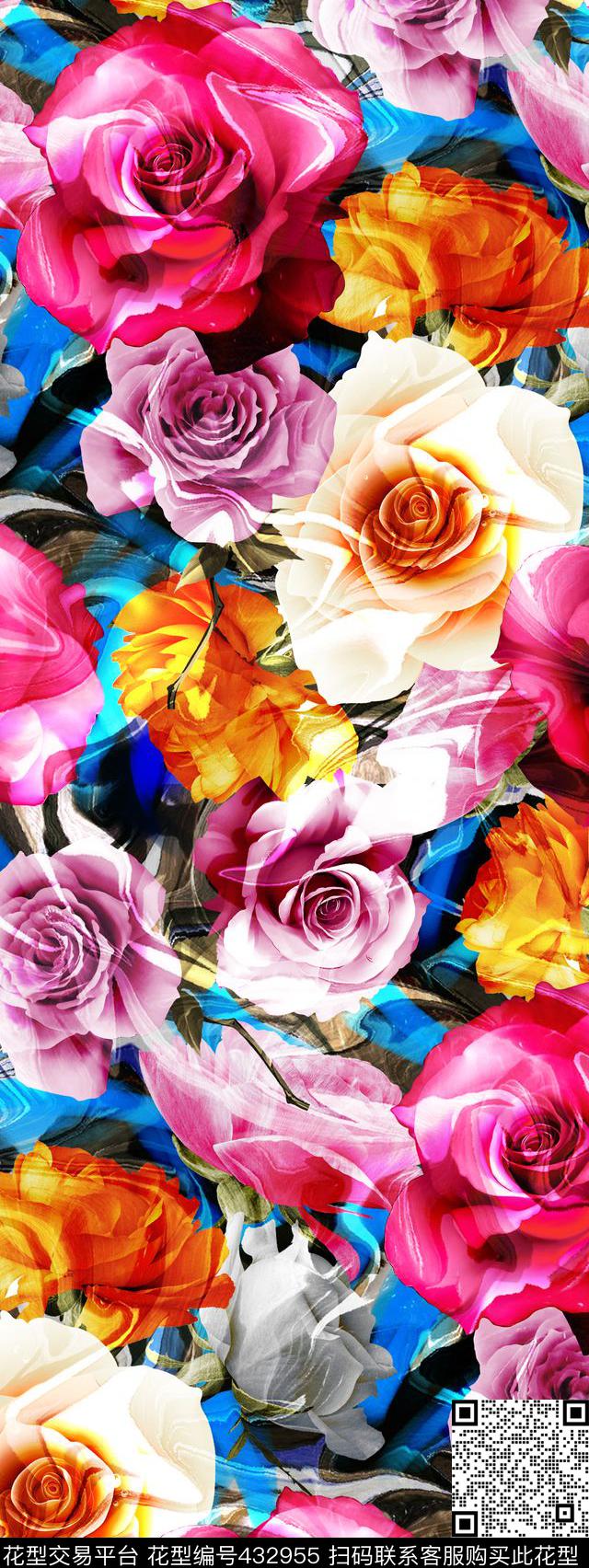 优雅时尚花卉数码印花华亿平台下载（图片编号: 432955） - 瓦栏（Walan）