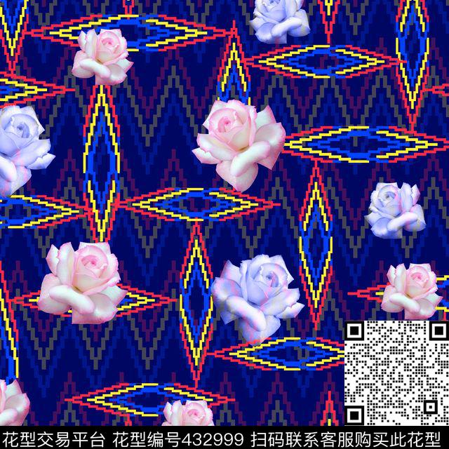 简易夏季风格几何底纹一朵花大气排列数码印花华亿平台下载（图片编号: 432999） - 瓦栏（Walan）