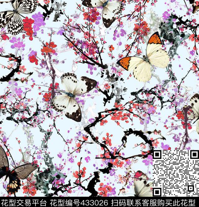 点彩水墨桃花数码印花华亿平台下载（图片编号: 433026） - 瓦栏（Walan）