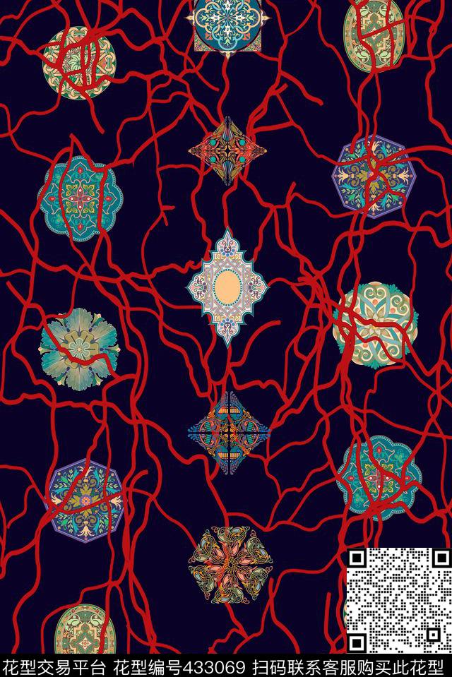 复古花纹纹样传统传统印花华亿平台下载（图片编号: 433069） - 瓦栏（Walan）