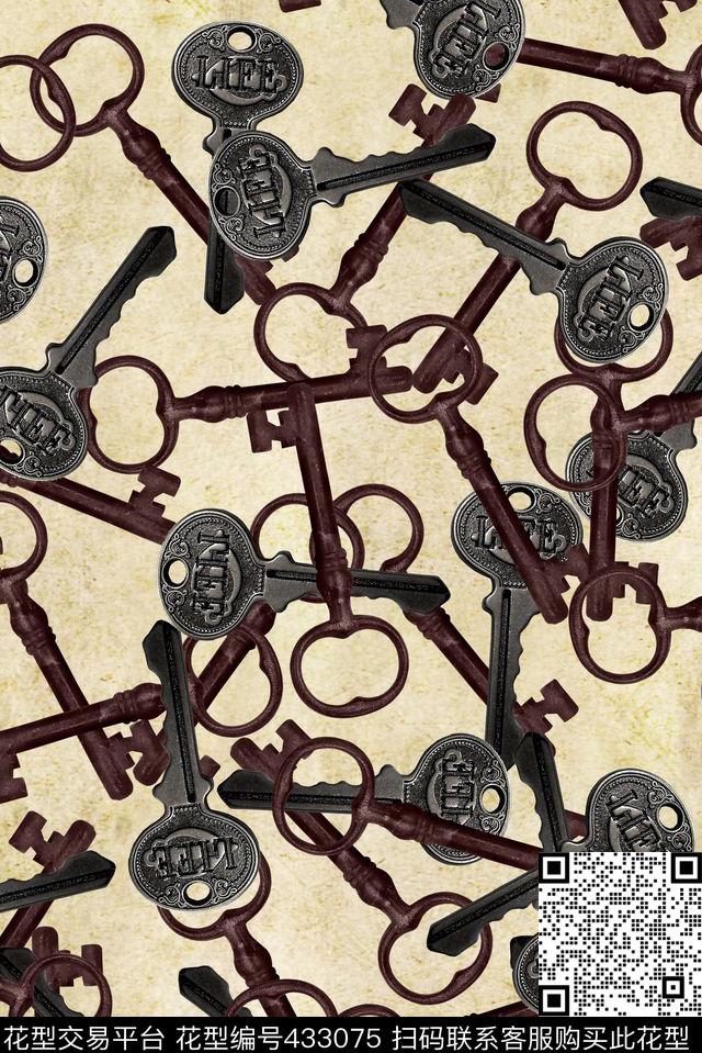 复古古典钥匙牛皮纸时尚数码印花华亿平台下载（图片编号: 433075） - 瓦栏（Walan）