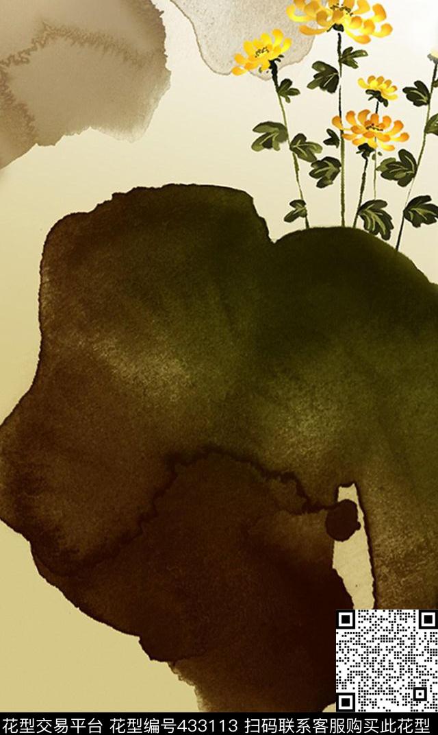定位花荷花中国风数码印花华亿平台下载（图片编号: 433113） - 瓦栏（Walan）