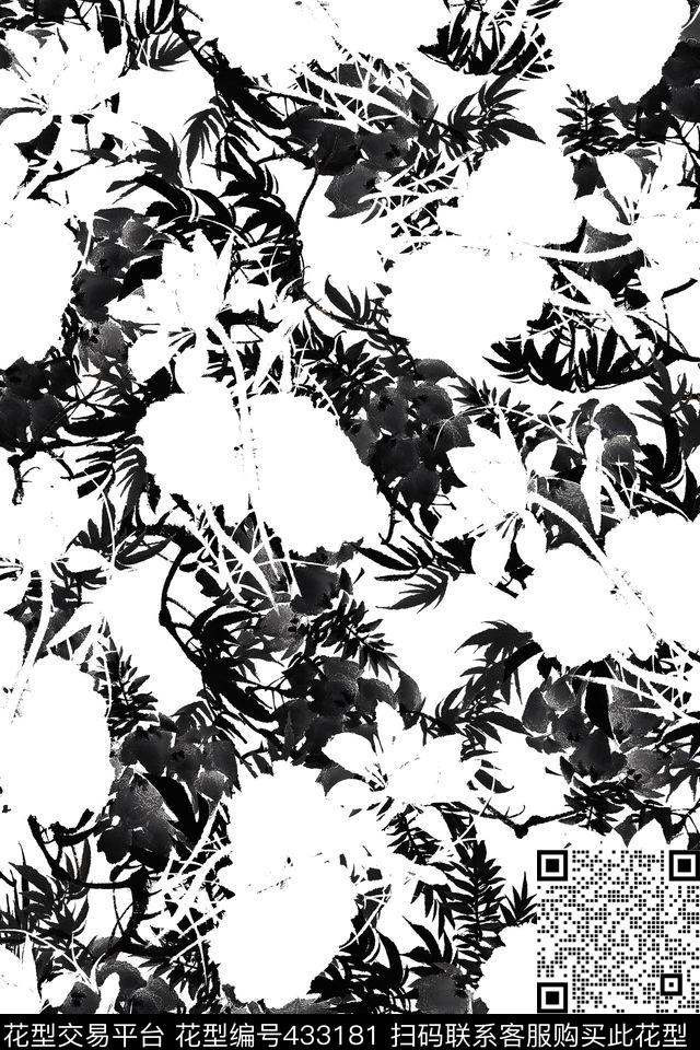 复古L.D~水墨植物剪影传统印花华亿平台下载（图片编号: 433181） - 瓦栏（Walan）