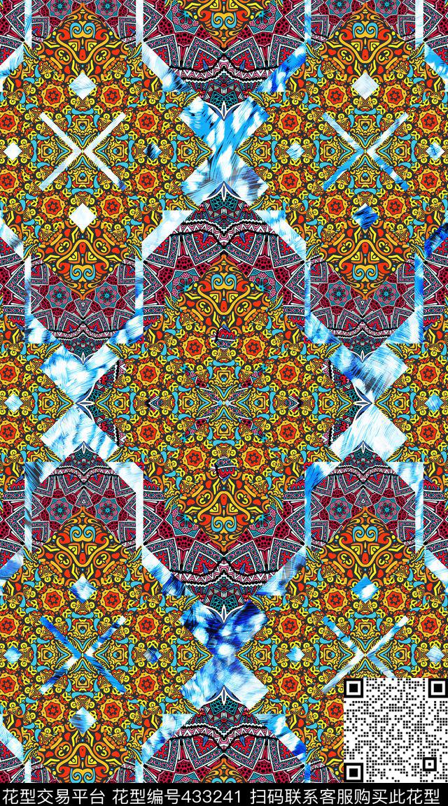 民族风几何拼接豹纹数码印花华亿平台下载（图片编号: 433241） - 瓦栏（Walan）