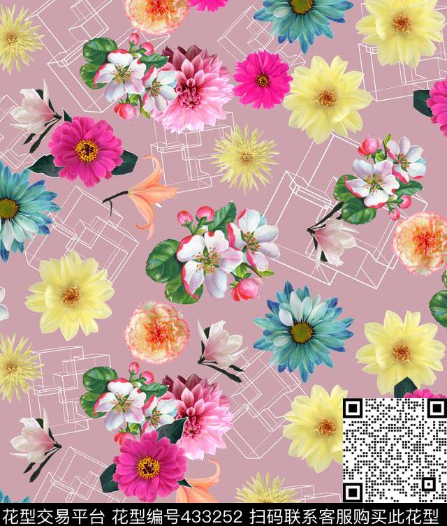 流行时尚简约花卉数码印花华亿平台下载（图片编号: 433252） - 瓦栏（Walan）