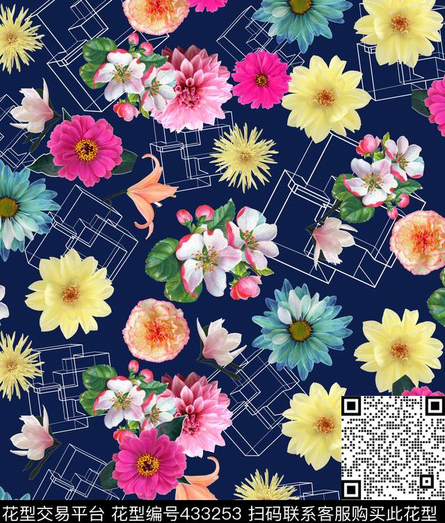 流行时尚简约花卉数码印花华亿平台下载（图片编号: 433253） - 瓦栏（Walan）