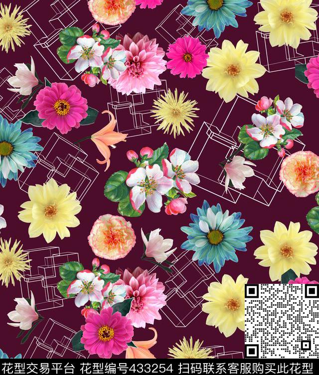 流行时尚简约花卉数码印花华亿平台下载（图片编号: 433254） - 瓦栏（Walan）