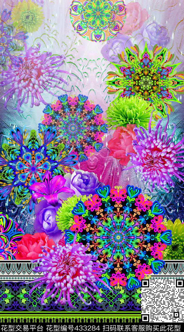 民族风圆形民族花纹定位数码印花华亿平台下载（图片编号: 433284） - 瓦栏（Walan）