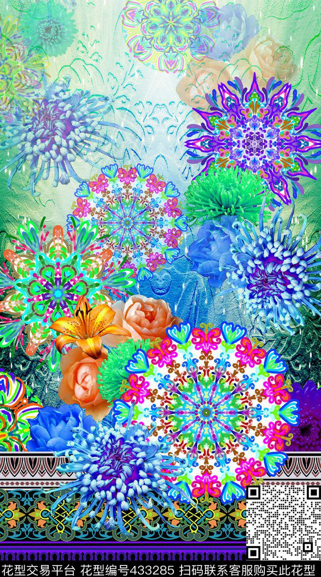 民族风圆形民族花纹定位数码印花华亿平台下载（图片编号: 433285） - 瓦栏（Walan）