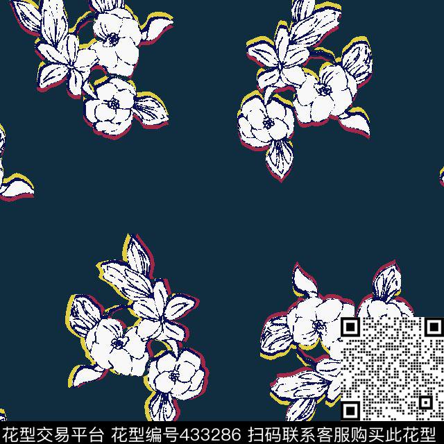 花卉叶子错位花传统印花华亿平台下载（图片编号: 433286） - 瓦栏（Walan）