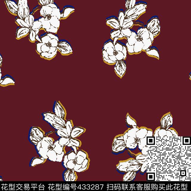 花卉叶子错位花传统印花华亿平台下载（图片编号: 433287） - 瓦栏（Walan）