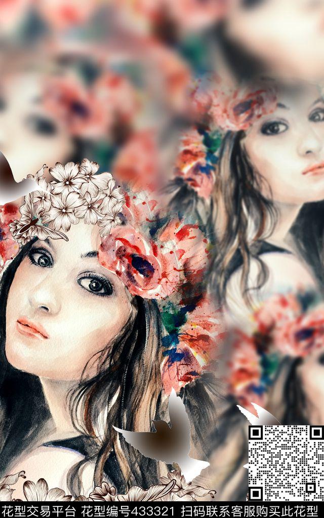 抽象云纹数码水彩水彩抽象时尚人物原创数码云纹手绘图数码印花华亿平台下载（图片编号: 433321） - 瓦栏（Walan）