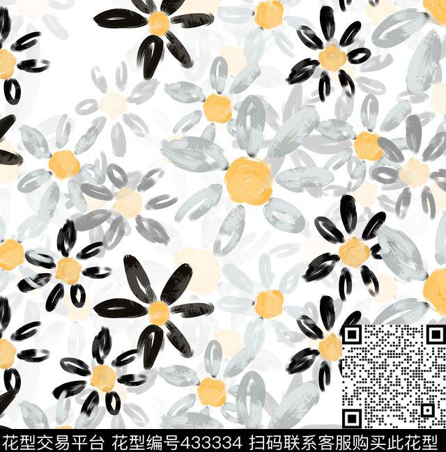 纯电脑手绘花卉简约数码印花华亿平台下载（图片编号: 433334） - 瓦栏（Walan）