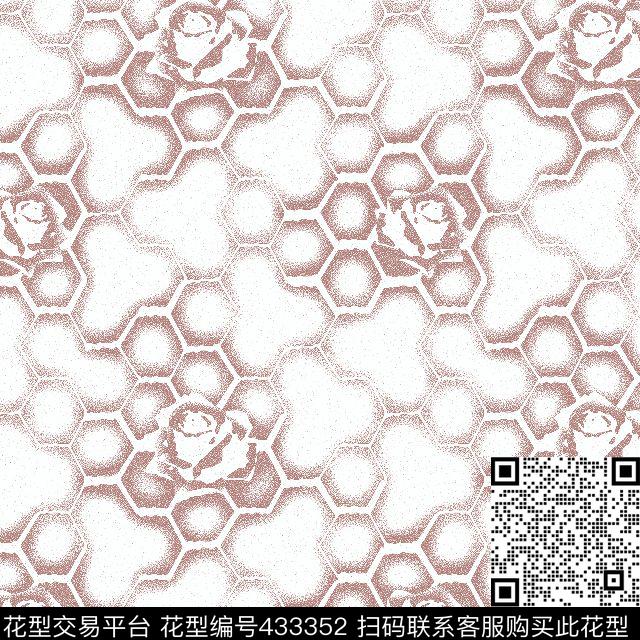 玫瑰方块蜂窝传统印花华亿平台下载（图片编号: 433352） - 瓦栏（Walan）