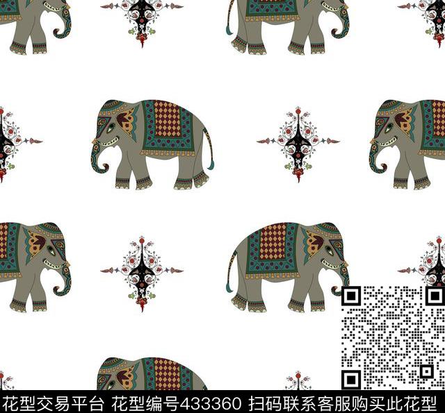大象动物卡通传统印花华亿平台下载（图片编号: 433360） - 瓦栏（Walan）