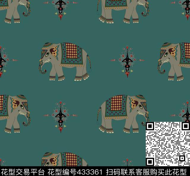 大象动物卡通传统印花华亿平台下载（图片编号: 433361） - 瓦栏（Walan）