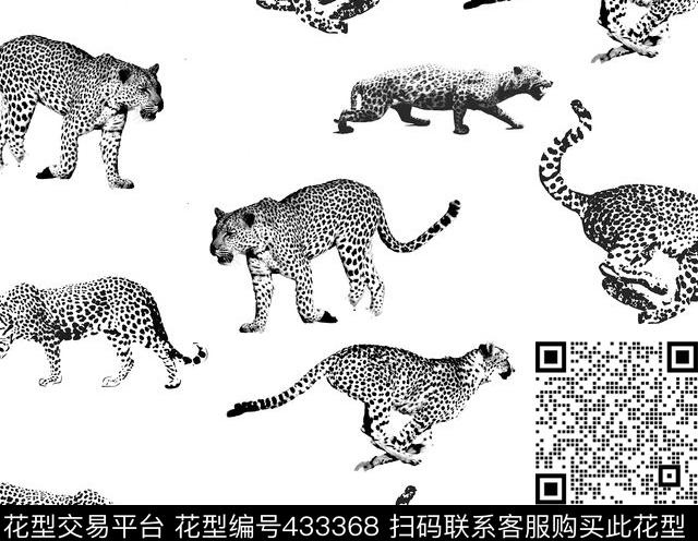 豹子动物黑白传统印花华亿平台下载（图片编号: 433368） - 瓦栏（Walan）