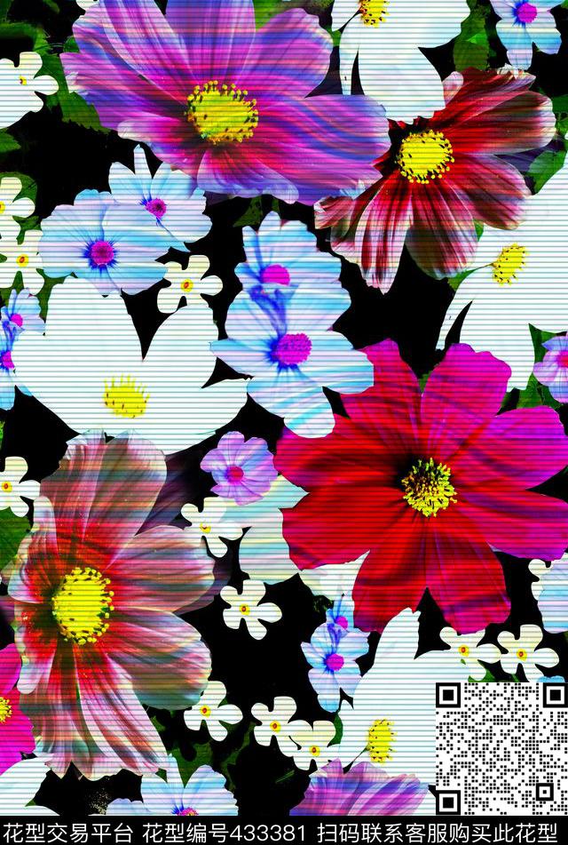 白色服装花卉数码印花华亿平台下载（图片编号: 433381） - 瓦栏（Walan）