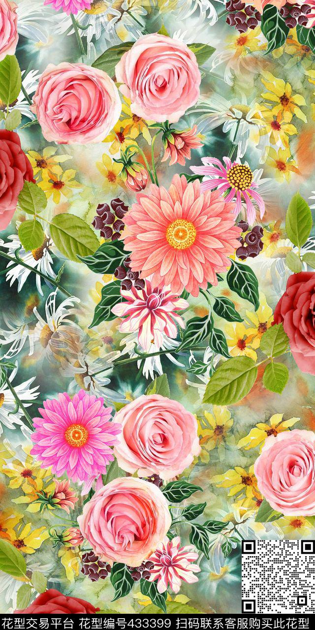 素雅复古花卉清爽手绘数码印花华亿平台下载（图片编号: 433399） - 瓦栏（Walan）