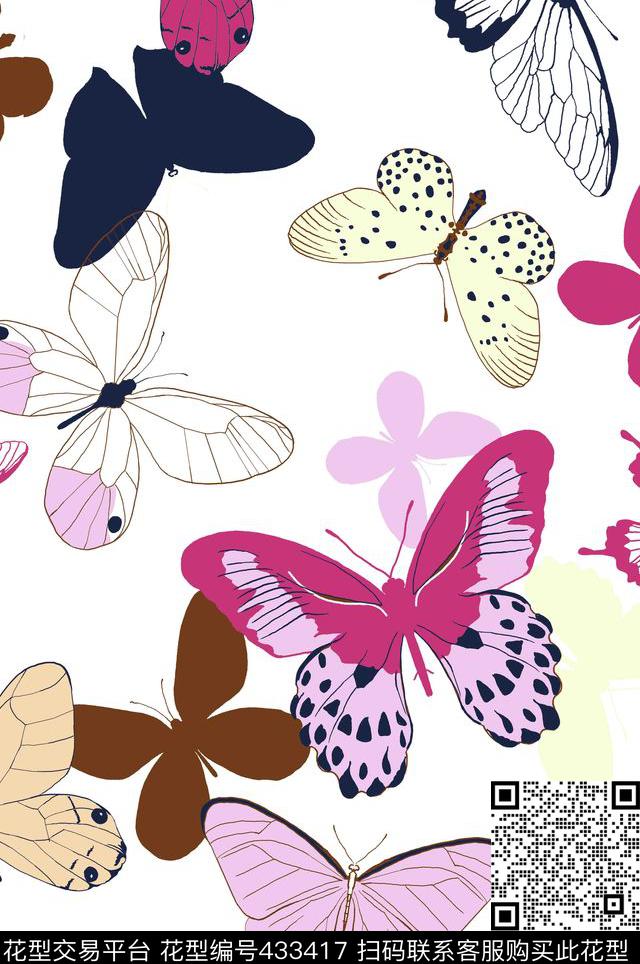 动物蝴蝶传统印花华亿平台下载（图片编号: 433417） - 瓦栏（Walan）