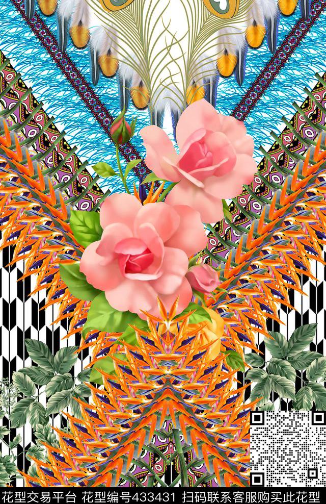 大牌对称华亿平台花卉数码印花华亿平台下载（图片编号: 433431） - 瓦栏（Walan）