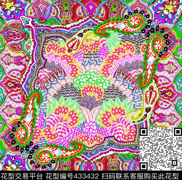 流行时尚大方复杂清晰传统印花华亿平台下载（图片编号: 433432） - 瓦栏（Walan）