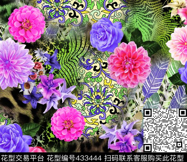 佩斯利斑马纹花卉数码印花华亿平台下载（图片编号: 433444） - 瓦栏（Walan）