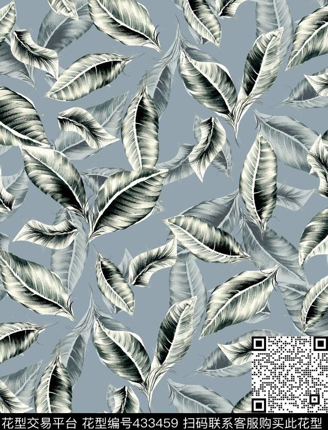 个性男装手绘树叶植物层次数码印花.手绘树叶植物数码印花华亿平台下载（图片编号: 433459） - 瓦栏（Walan）