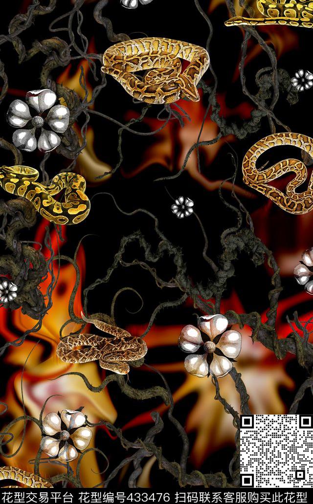 豹纹蟒蛇森林数码印花华亿平台下载（图片编号: 433476） - 瓦栏（Walan）