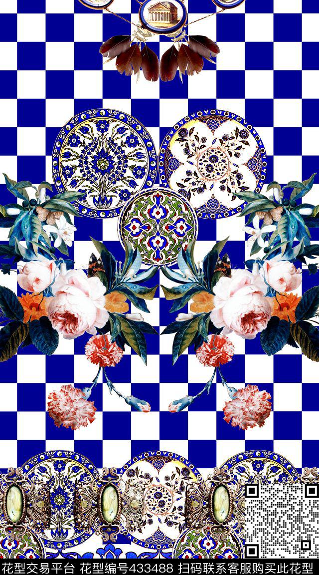 时尚几何格子条纹数码印花华亿平台下载（图片编号: 433488） - 瓦栏（Walan）