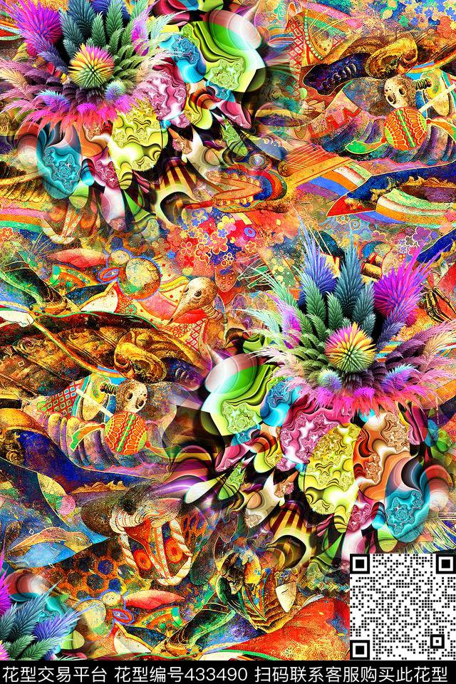 肌理民族风人物数码印花华亿平台下载（图片编号: 433490） - 瓦栏（Walan）