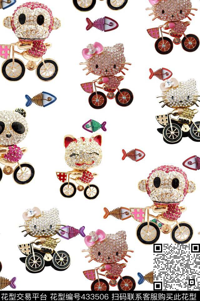 卡通自行车动物数码印花华亿平台下载（图片编号: 433506） - 瓦栏（Walan）