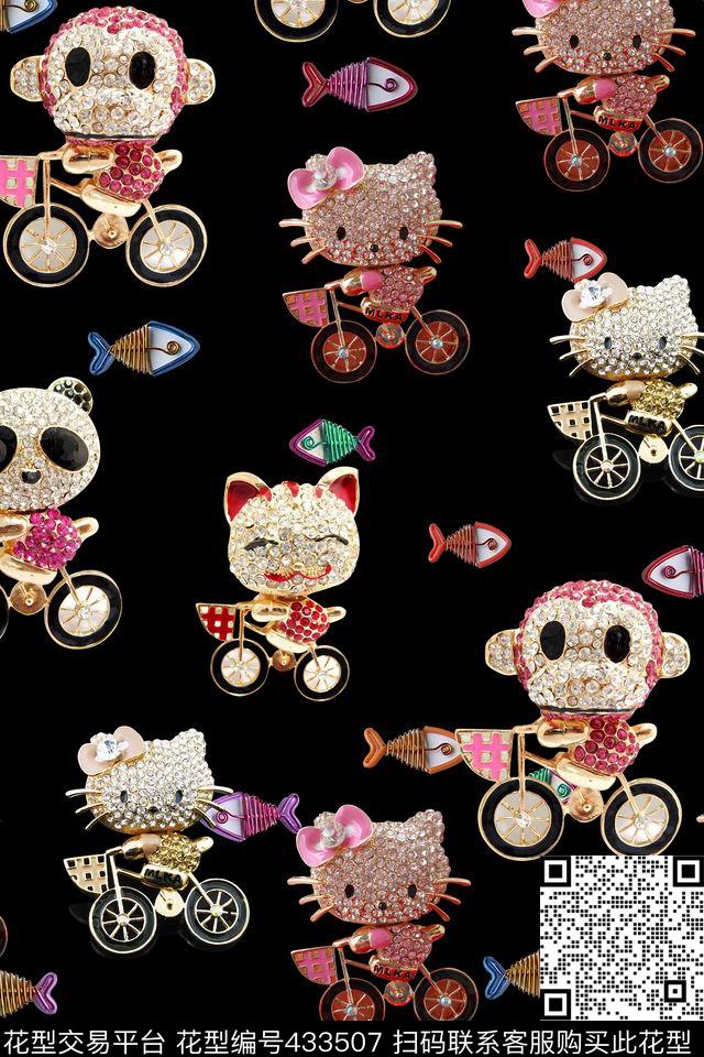 卡通自行车动物数码印花华亿平台下载（图片编号: 433507） - 瓦栏（Walan）